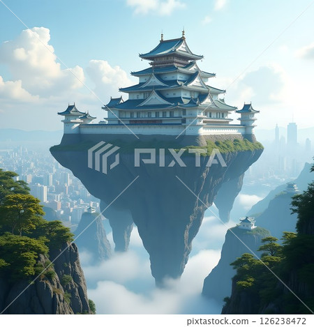 A floating castle in a spectacular futuristic city 126238472