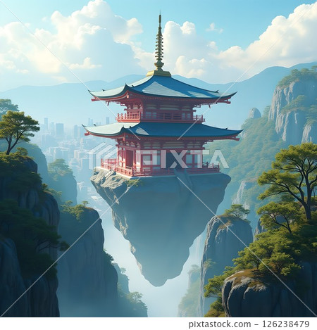 壯觀的未來城市中的漂浮神社 壯觀的未來城市中的漂浮神社 126238479