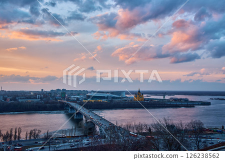 Sunset Over Strelka: Kanavinsky Bridge and Alexander Nevsky Cathedral 126238562