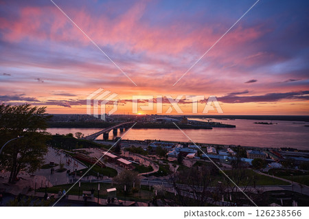 Sunset Over Strelka: Kanavinsky Bridge and Alexander Nevsky Cathedral 126238566