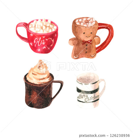 Set of Watercolor Hand Painted Cups Set of Watercolor Hand Painted Cups 126238936