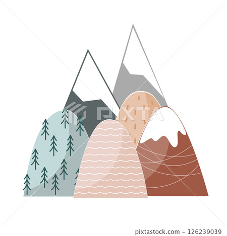 Cute hand drawn nursery poster with hand drawn mountains group. Vector illustration in Scandinavian style Cute hand drawn nursery poster with hand drawn mountains group. Vector illustration in Scandinavian style 126239039