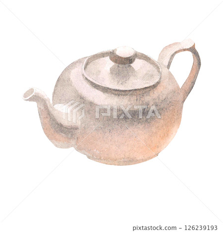 Watercolor hand painted white porcelain teapot Watercolor hand painted white porcelain teapot 126239193