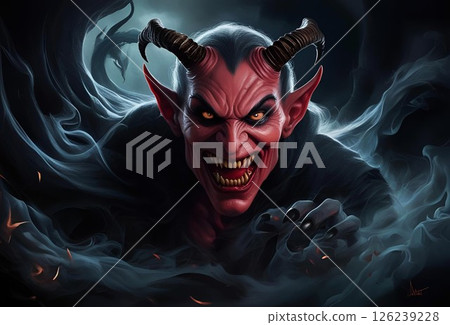 Illustration of a devil approaching from the mist 126239228