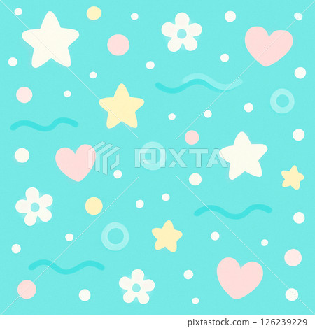 Pop background♪ Cute pastel star and heart, circle and flower pattern illustration 126239229