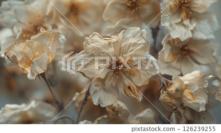 Dried flower cherry blossom which has withered or lacks water botanical background 126239255