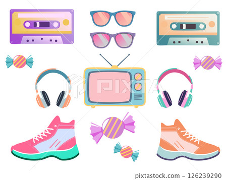 Retro Pop Style Icon Set – W 126239290