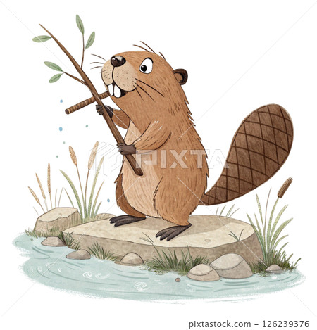 Cute animals, children's book style  White Background 126239376