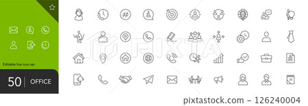Office icons. Office. Work. A set of editable icons. 50 pieces. Linear style. Vector image 126240004