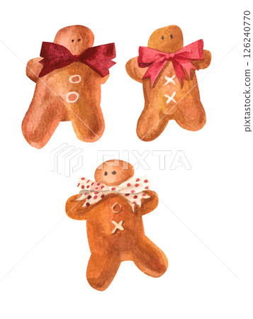 Watercolor hand painted gingerbread men set 126240770