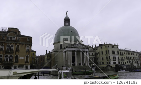 San simeone piccolo church viewed from grand canal in venice. Action San simeone piccolo church viewed from grand canal in venice. Action 126241182