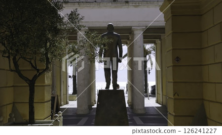 Bronze statue of sandro pertini overlooking the ligurian sea in savona. Action Bronze statue of sandro pertini overlooking the ligurian sea in savona. Action 126241227