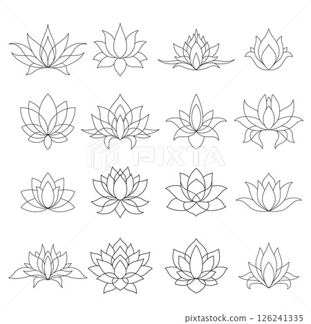 Set of lotus mehndi flower pattern for Henna drawing and tattoo. Decoration in oriental, Indian style. Doodle ornament collection. Set of lotus mehndi flower pattern for Henna drawing and tattoo. Decoration in oriental, Indian style. Doodle ornament collection. 126241335