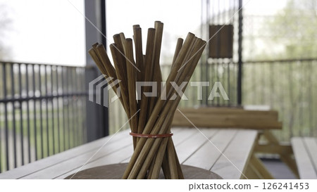 Video shows beautifully arranged chopsticks on a wooden table. Creative Video shows beautifully arranged chopsticks on a wooden table. Creative 126241453