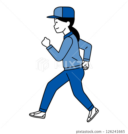 一名身穿工作服的女子側身奔跑 126241665