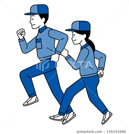 穿著工作服的男人和女人側身奔跑 126241666