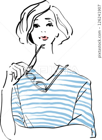 Illustration of a woman with short bob hair crossing her arms 126241907
