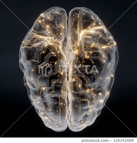A futuristic image that represents the fusion of the human brain and artificial intelligence 126242009