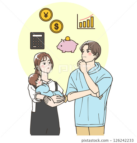 Illustration of a couple thinking about how to increase their assets Illustration of a couple thinking about how to increase their assets 126242233