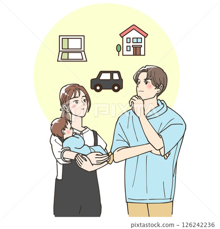 Illustration of a young couple thinking about their future plans 126242236