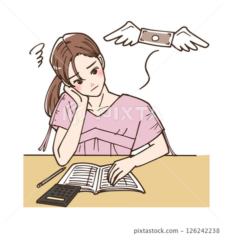 Illustration of a woman who is in trouble because she has run out of money 126242238