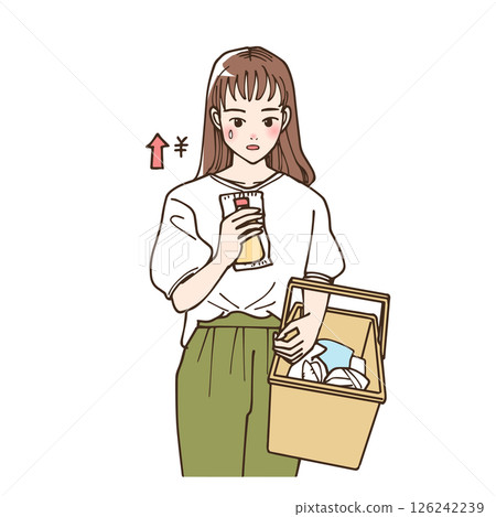 Illustration of a woman surprised by rising prices 126242239