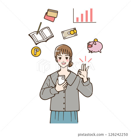 Illustration of a woman using a household accounting app Illustration of a woman using a household accounting app 126242250