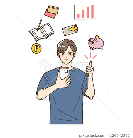 Illustration of a man using a household accounting app 126242252