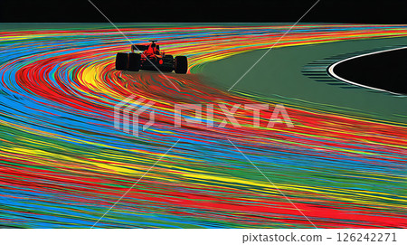 Racing cars running on a colorful course 126242271