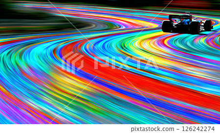 Racing cars running on a colorful course 126242274