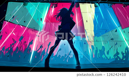 Anime-style idol singer shining on stage 126242410
