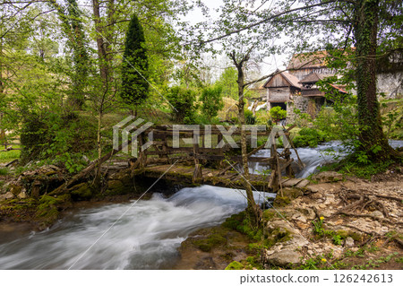 The historic village of Rastoke in the town of Slunj, where the Slunjcica River flows into the Korana River via cascades and waterfalls, Croatia The historic village of Rastoke in the town of Slunj, where the Slunjcica River flows into the Korana River via cascades and waterfalls, Croatia 126242613
