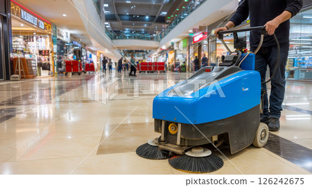 Mall Cleaner Machine Man using a cleaning machine in a busy mall - Stock Illustration ...