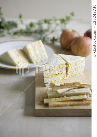 Freshly made egg sandwiches in a bright kitchen 126242736
