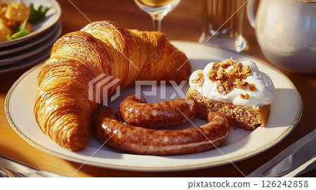 Croissants and sausages 126242858