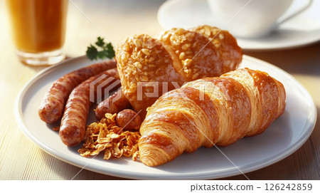 Croissants and sausages Croissants and sausages 126242859