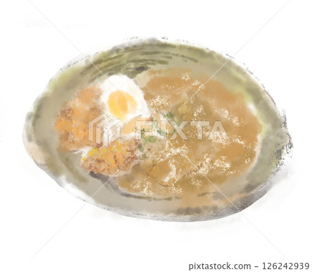 Illustration of curry rice with boiled eggs and fried chicken 126242939