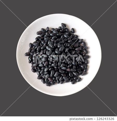 A raw black beans  in dishware , Food ingredient. 126243326