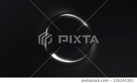 Simple yet powerful glowing orb in monochrome tones, floating in darkness with elegant plasma halo. Ideal for clean tech, modern interfaces, or minimal sci-fi branding. 126243361
