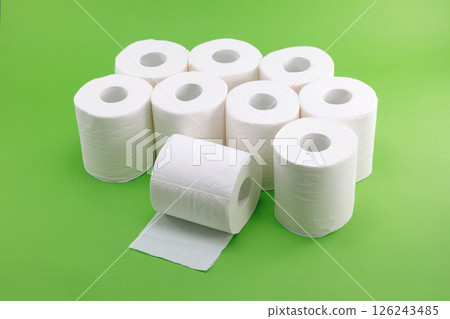 White toilet paper on a green background White toilet paper on a green background 126243485