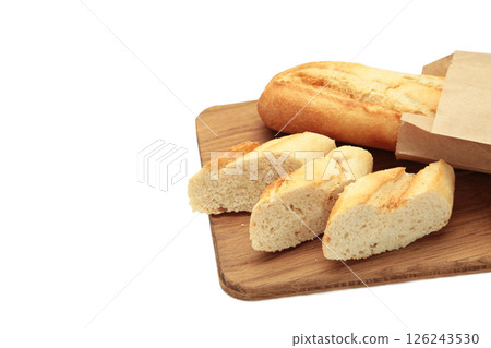 Sliced baguette bread isolated on white background 126243530