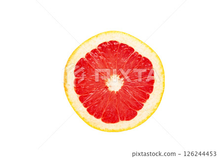 Red grapefruit slice isolated on a white background 126244453