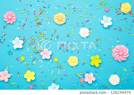 Easter sugar sprinkles for decor cake on blue background. 126244474