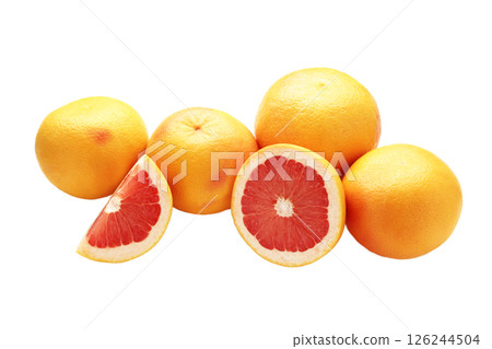 Half and whole grapefruit isolated on white background 126244504