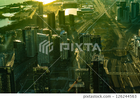 Lake and skyscrapers in the distance Lake and skyscrapers in the distance 126244563