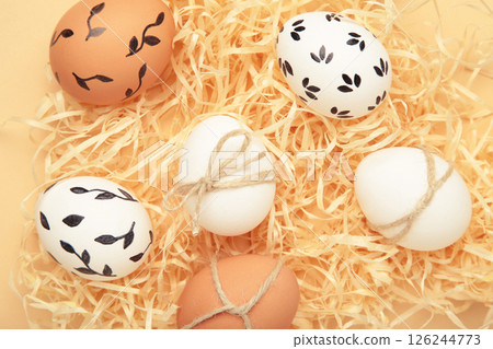 Composition with Easter eggs on beige background. Spring concept 126244773