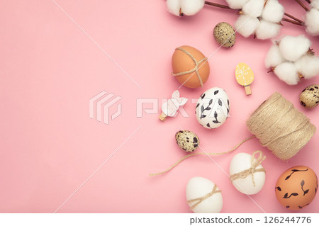 Composition with Easter eggs on pink background 126244776