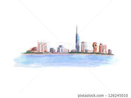 福岡市百道海濱風景水彩畫 126245010