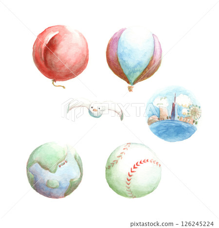 Set of watercolor illustrations of round motifs 126245224