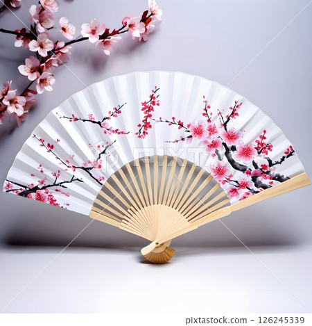 帶有櫻花圖案的時尚日本扇子 帶有櫻花圖案的時尚日本扇子 126245339